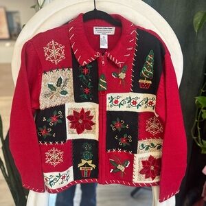 Heirloom Collectibles Holiday Patchwork Zip-Up Sweater